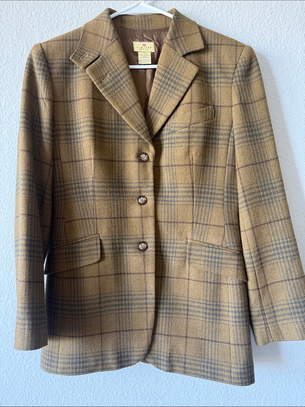 The Limited Camel Plaid Wool-Blend Blazer